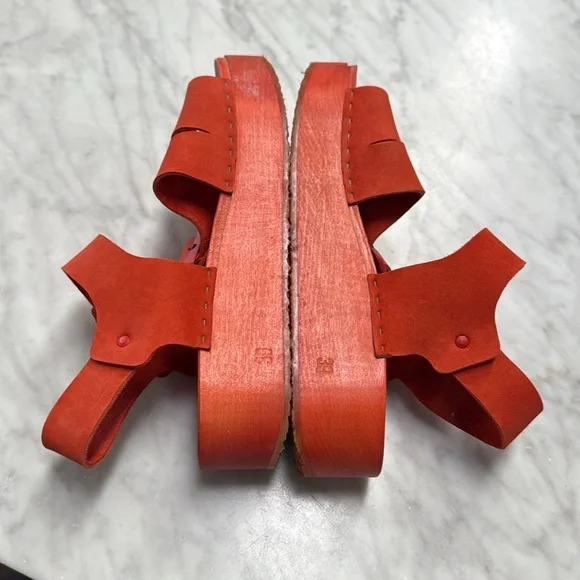 Bryr Studio Jesse Leather Platform Wooden Sandal Orange-Red Size 39/9 - Picture 5 of 12